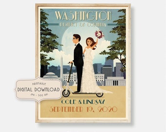 Wedding Art Vintage  Wedding Register Wedding Poster Retro Wedding Poster Couple Portrait Personalized Wedding Poster  Unique Wedding Gift