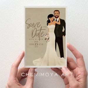 Faire-part de mariage Enregistrez les cartes de date Faire-part de mariage Illustration de mariage Portrait personnalisé Carte de mariage personnalisée Portrait de mariage personnalisé