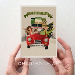 Presente de Natal Retrato de família Família Presente de Natal Ilustração de casal Retrato de família personalizado Cartões de Natal personalizados