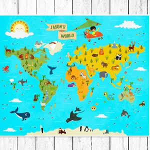 Personalizado Niños Mapa Mundial Mapa Mundial Mapa Mundial Mapa De los Niños MAPA MUNDIAL MAPA para Niños Mapa Mundial para Niños Vivero Pared Decoración Animal Mapa Mundial