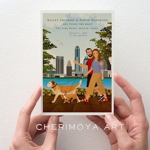 Personalizzato illustrato Save the Date, Invito a nozze, Illustrazione di matrimonio, Biglietto di nozze personalizzato, Invito a nozze personalizzato, Ritratto di matrimonio