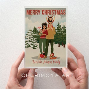 Natal personalizado para impressão cartão de natal personalizado retrato de família de natal retrato de casal ilustração personalizada natal