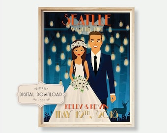 Personalized Vintage Wedding Poster Retro Wedding Poster Retro wedding Personalized Wedding Poster Custom Wedding Poster Unique Wedding Gift