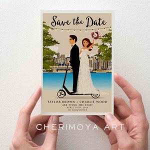 Save The Date illustrato Invito Save the Date Illustrazione di matrimonio Ritratto personalizzato Partecipazione di nozze personalizzata Invito di nozze personalizzato