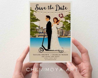 Illustrated Save The Date Save the Date invitation Wedding Illustration Custom Portrait Custom Wedding Card Custom Wedding Invitation