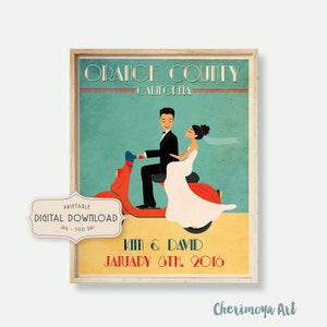 Wedding Art Vintage  Wedding Register Wedding Poster Retro Wedding Poster Couple Portrait Personalized Wedding Poster  Unique Wedding Gift