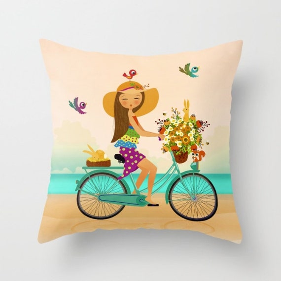 Girl Beach Pillow Pink Throw Pillow Girls Room Pillow Girls Etsy