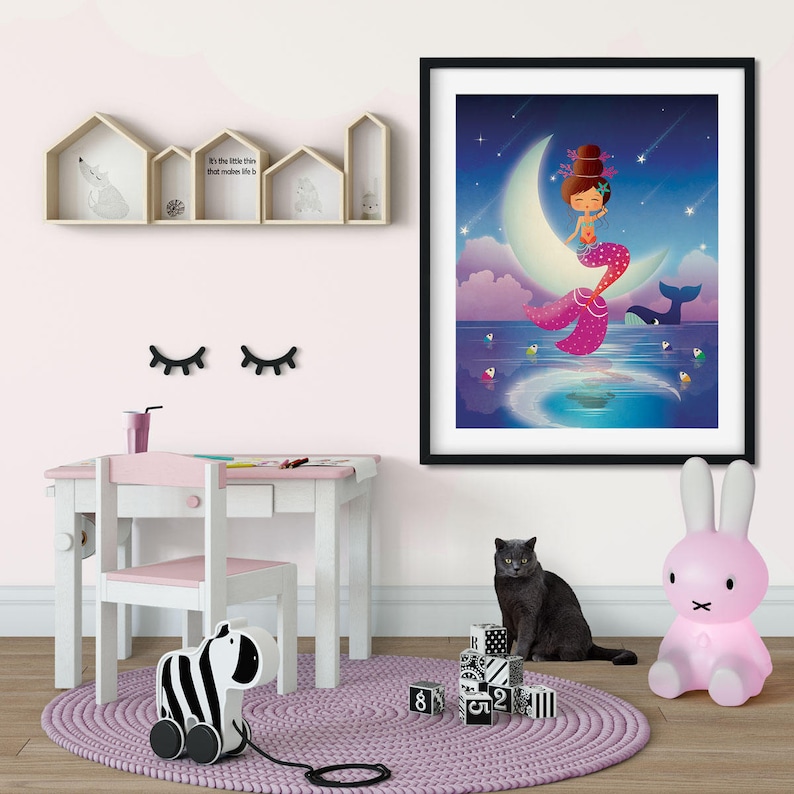 Mermaid Decor Mermaid Nursery Art Mermaid Print Mermaid Wall Etsy