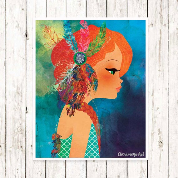 Boho Girl Art Print Wall Art Print Hippie Girl Room Wall Art Teens Art Illustrations For Teens Room Decor Teen Gift