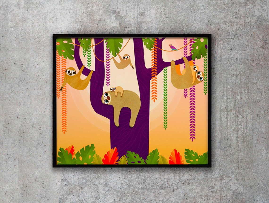 Sloth Art Print Sloth Wall Art Sloth Print Sloth Painting Etsy