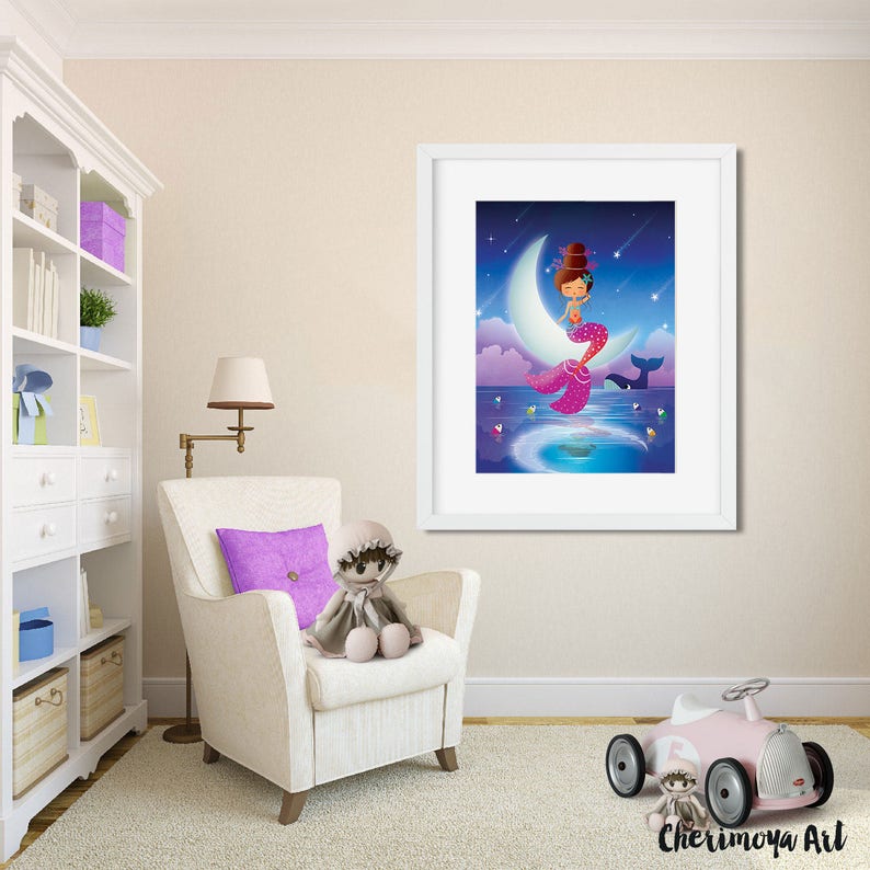 Mermaid Decor Mermaid Nursery Art Mermaid Print Mermaid Wall Etsy