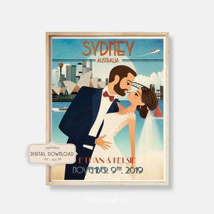 Sydney Wedding Poster Retro Wedding Print Vintage Wedding Poster Retro wedding Personalized Wedding Poster Custom Sydney Print