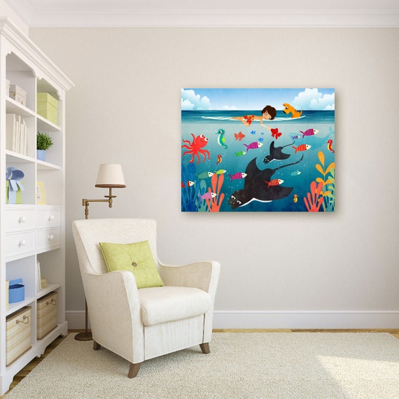 Boys Room Art Nautical Nursery Art Canvas Nursery Decor Kids Canvas Art Canvas Art Kids Fun Baby Shower Present Ocean Canvas Print