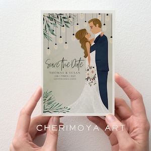 Faire-part de mariage, Réservez la date, Illustration de mariage, Portrait personnalisé, Carte de mariage personnalisée, Faire-part de mariage personnalisé, Portrait de mariage