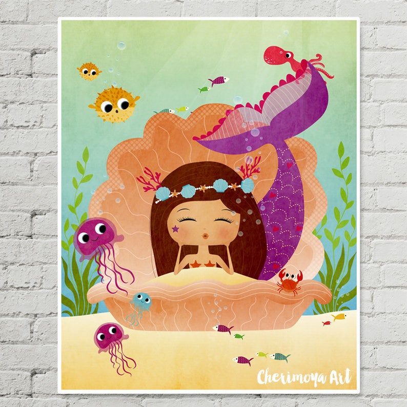 Mermaid Print Mermaid Wall Art Mermaid Nursery Wall Decor Etsy