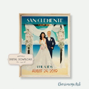 Unique Wedding Gift Couple Portrait Retro Wedding Gift Wedding Poster Personalized Wedding Poster Custom Wedding Couple Illustrated