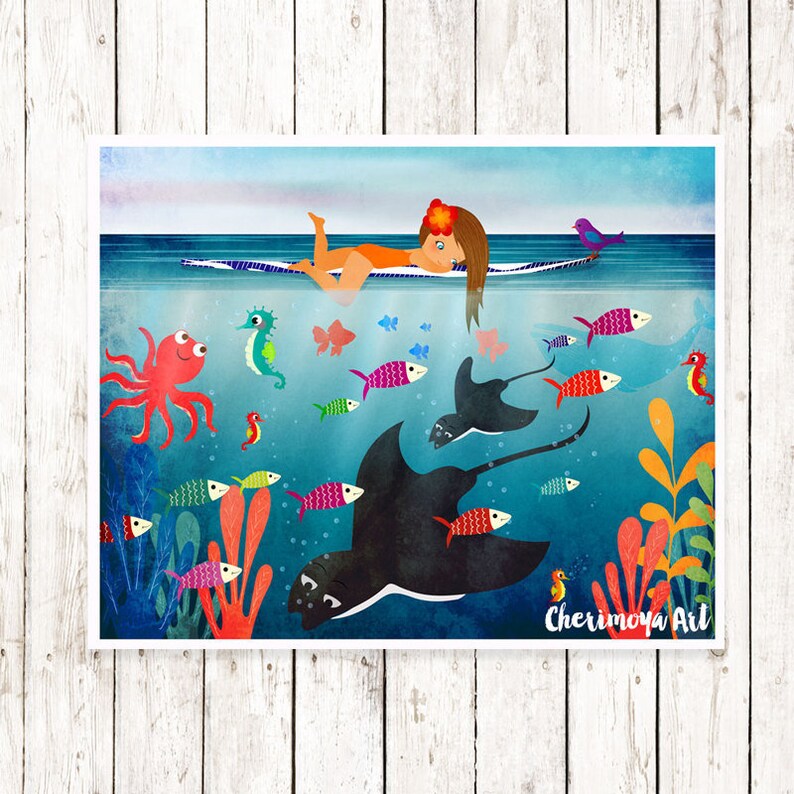 Beach Art Print Girl Room Decor Beach Art Coastal Decor Beach Etsy