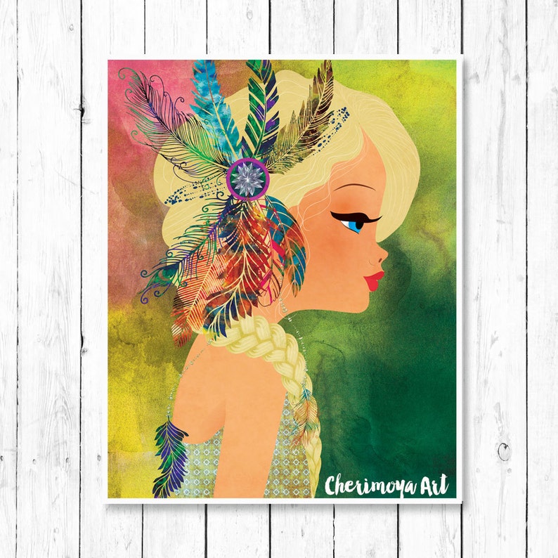 Boho Girl Wall Art Print Hippie Girl Decor Girl's Room Etsy