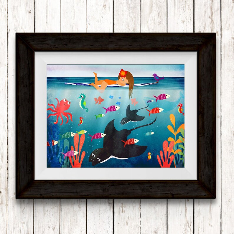 Beach Art Print Girl Room Decor Beach Art Coastal Decor Beach Etsy