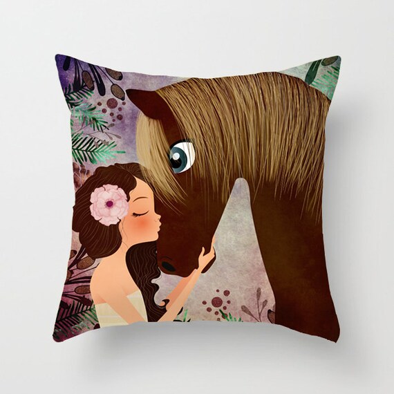 Horse Pillow Horse Throw Pillow Girls Room Pillow Girl Horse Etsy