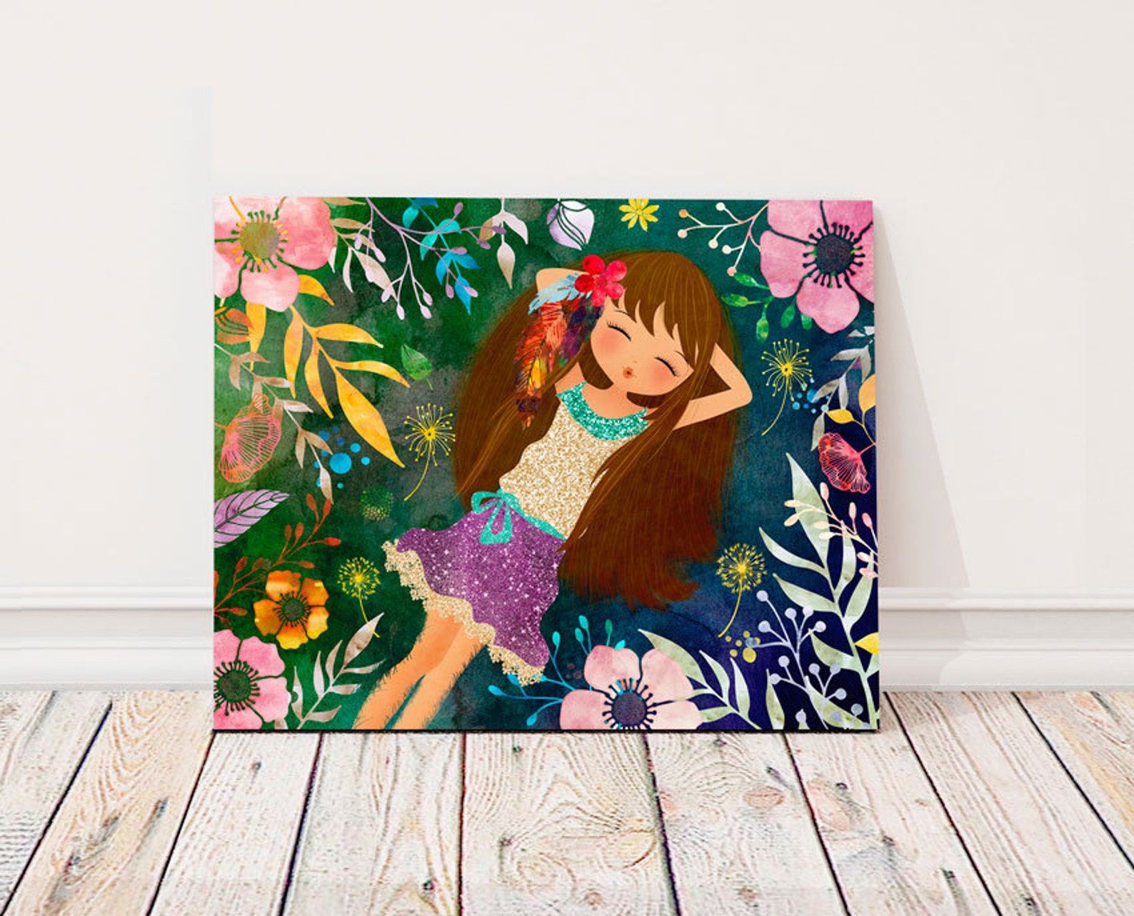 Girl Canvas Wall Art Print Flower Girl Nursery Canvas Decor Etsy