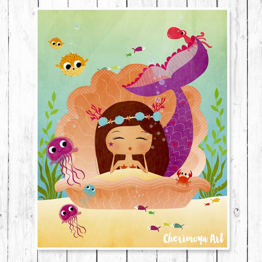 Mermaid Print Mermaid Wall Art Mermaid Nursery Wall Decor Etsy