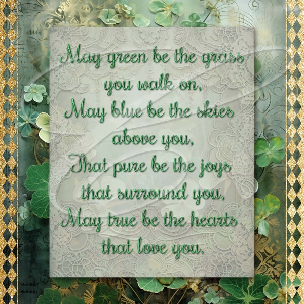 Primitive Vintage Country Label Digital jpg Jars, Tiered trays, signs, prints, Pillows St Patrick's Day Shamrocks Clover Lace Irish Blessing