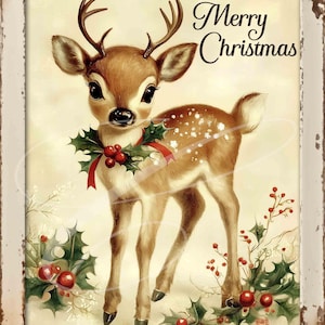 Étiquette de Noël victorienne vintage primitive jpg bocaux numériques, plateaux à plusieurs niveaux, panneaux, impressions, oreillers, cerf carte rétro renne DEUX VERSIONS !