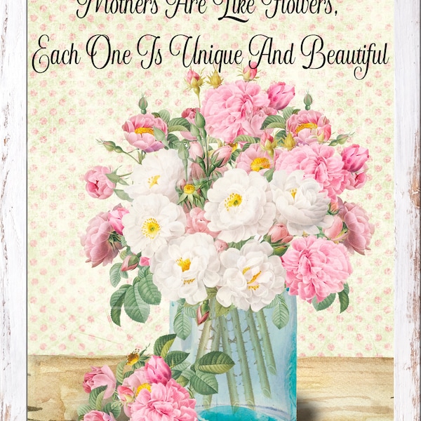 Primitive Vintage farm Country Label  Digital jpeg, Tiered trays, signs, prints, Pillows, Victorian flowers Glass Vase Roses Mother's Day