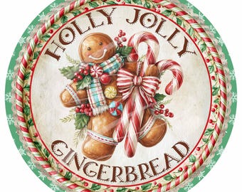 Gingerbread Christmas Label, Vintage Candy Cane Design (Digital Download) 12" Round PNG TWO Pack!