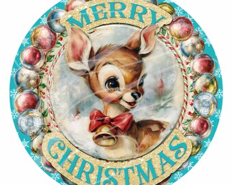 Baby Christmas Reindeer Label, Vintage Candy Cane Design (Digital Download) 11.50" Round PNG FOUR Pack!