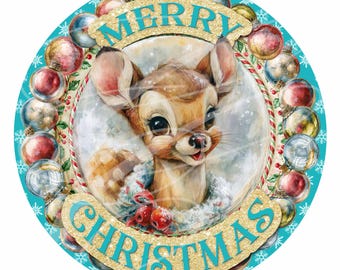 Baby Christmas Reindeer Label, Vintage Candy Cane Design (Digital Download) 11.75" (no text) and 11.5" (with text) Round PNG FOUR Pack!