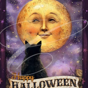 Primitive Vintage Folk Art  Label jpg Digital Jars, Tiered tray, wreath signs, prints, Pillows, Halloween Full Cat Witch Moon Fall Stars