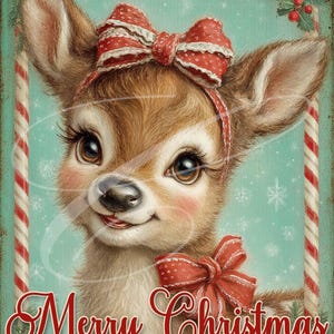 Vintage Victorian Christmas Label jpg Digital Jars, Tiered trays, sign, print, Pillows, Whimsical Retro Reindeer Cute Candy Cane 2 Versions!