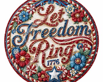 Vintage-Style Folk Art Primitive Americana Celebration Birthday Digital Print, Patriotic Round Signs PNG FOUR Pack! 11.5"