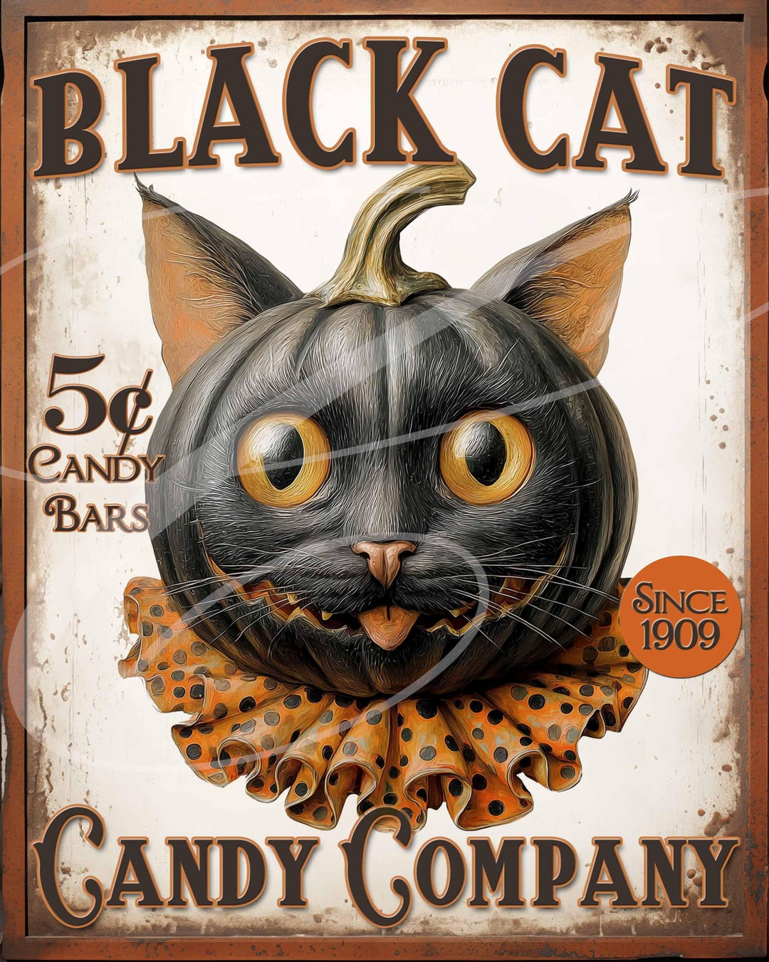 Primitive Vintage Retro Halloween Advertising Candy Pumpkin Black