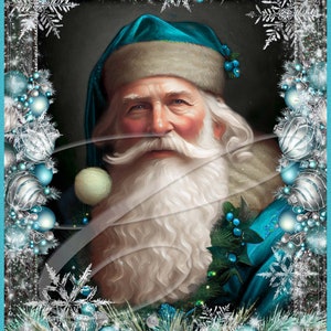 Primitive Vintage Victorian Christmas  Label jpeg Digital Jars, Tiered trays, signs, prints, Pillows, Peacock Blue Turquois Silver Santa
