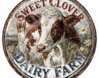 Primitive Vintage Country Label Digital PNG Jars, signs, prints,  Chicken Cow Sheep Rabbit Farm 11.5" round FOUR Pack!