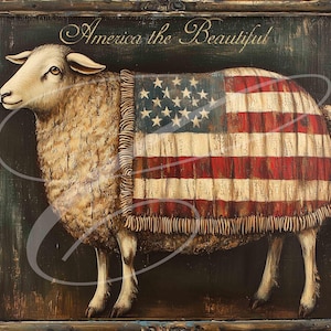 Primitive Vintage farmhouse Label Digital jpeg Jars, Pillows, signs, prints, Pillows, Americana, patriotic, Flag Sheep Lamb Folk Art
