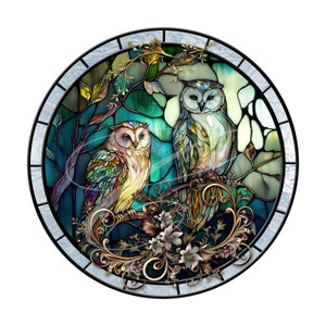 Primitive Vintage Country Label PNG Digital, Tiered trays, signs, prints Faux Stained Glass Round 10&quot;x10&quot; Wreath signs Owls gold Flowers