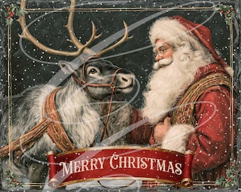Vintage Style Christmas Label jpeg Digital Jars, Tiered tray, sign, print, Pillow, Santa and Reindeer 2 Versions!