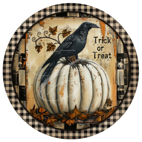 Primitive Vintage Label PNG Digital Jars, Tiered trays, signs, prints, Pillows, pumpkin Halloween crow Folk Art Checked Whimsical 12" Round