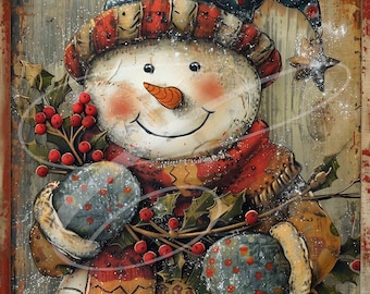 Primitieve vintage Victoriaanse kerstlabel jpeg digitale potten, gelaagde dienbladen, borden, prenten, kussens, sneeuwpop volkskunst grillige klokken hulst