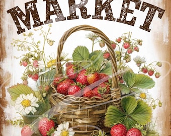 Vintage Farmers Market Strawberry Basket Jams Jellies Digital Label (8x10) (Digital Download)