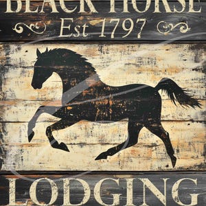 Primitive Vintage Country Label Farm Digital jpg Jars, Tiered trays, signs, prints, Early American Tavern Inn Folk Art Black Horse Lodging