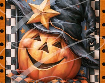 Primitive Retro Halloween Pumpkin Jack-O-Lantern Whimsical JPEG, Vintage Style Digital Label 8"x10" TWO Versions!