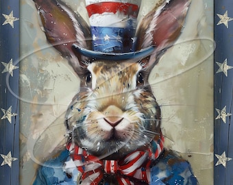 Vintage farmhouse Label Digital jpg, Pillows, signs, prints, Pillows, Americana, patriotic, Flag America Patriotic Primitive Bunny July 4th