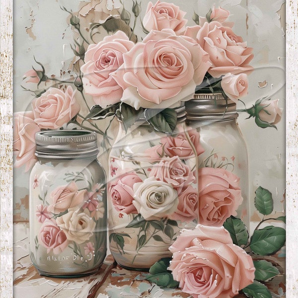 Primitive Vintage Victorian farm Country Logo Label jpeg Digital Jars, Tiered trays, signs, prints, Pillows Roses Canning Jars Decoupage