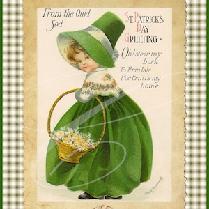 Primitive Vintage Country Farm Digital jpg Frascos, bandejas em camadas, sinais, estampas, guirlanda do dia de São Patrício Xadrez verde cartão postal irlandês