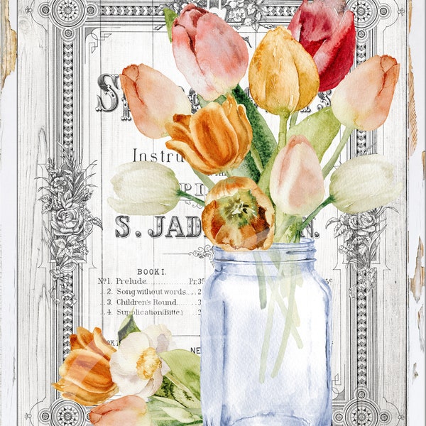 Primitive Vintage farm Country Label Digital jpg Jars, Tiered trays, signs, prints, Pillows tulips  Spring Flowers mason jar typography